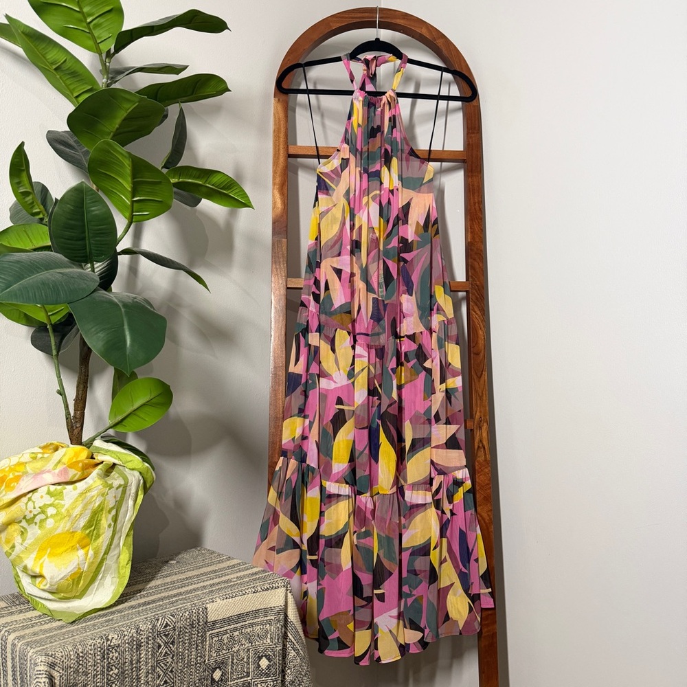 Profile by Gottex XL Pink Floral Gioa Mesh Swim Cover Up Halter Maxi Dress NEW